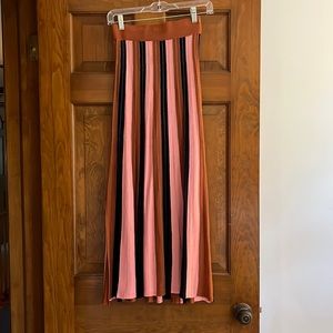 Foxiedox Anthropologie knit maxi skirt-pink, tan, navy, metallic silver stripe